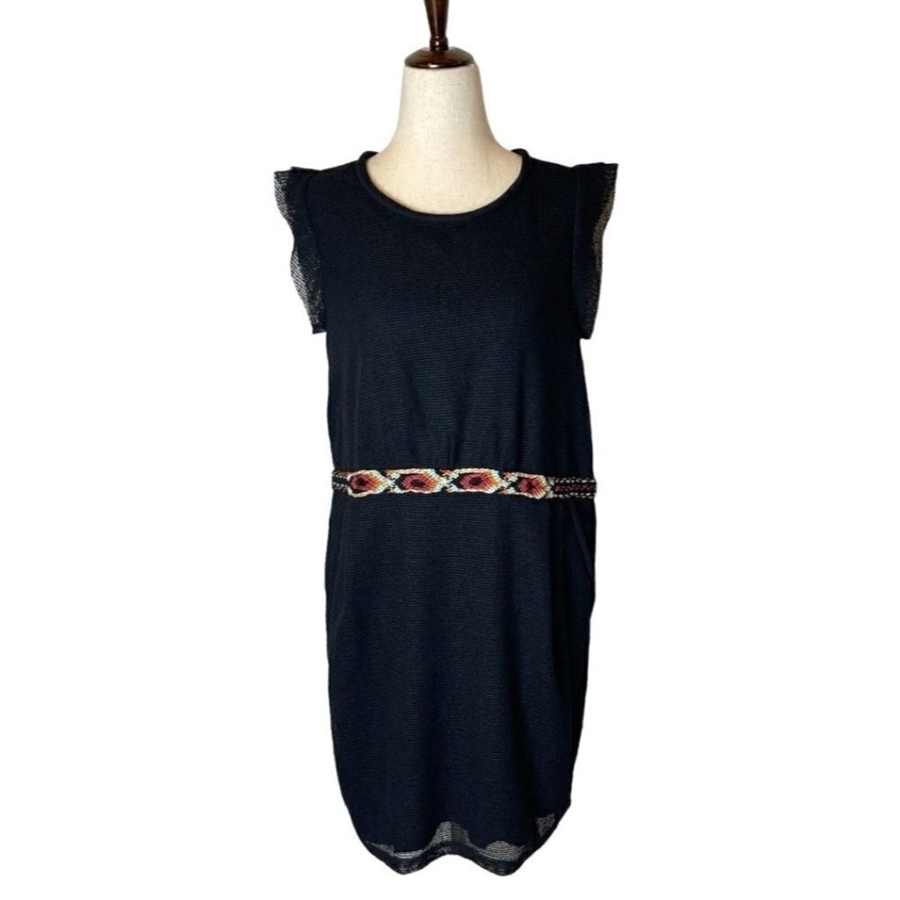 See U Soon Aztec Embroidered Waist Dress Women Small Black NWT Aztec Boho Goth